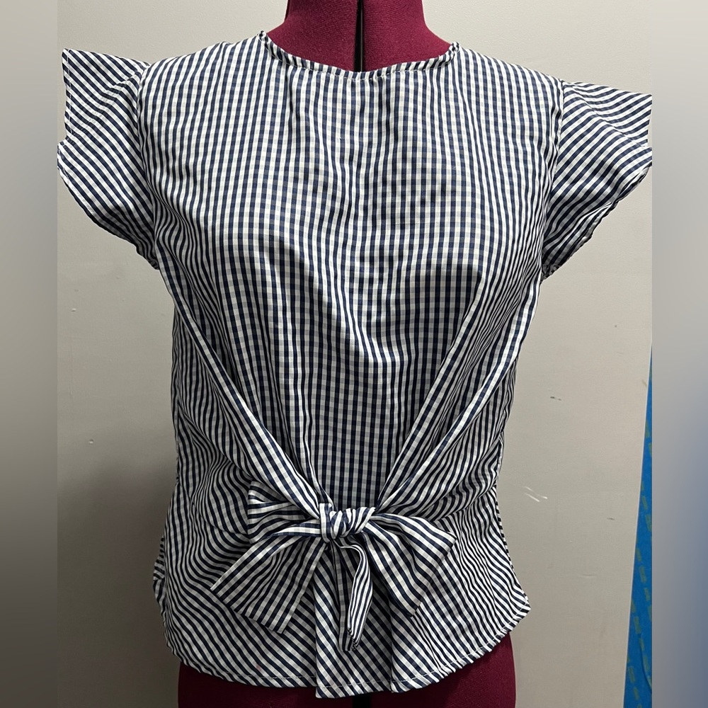 Roommates  Blue Gingham Flutter Sleeve Top